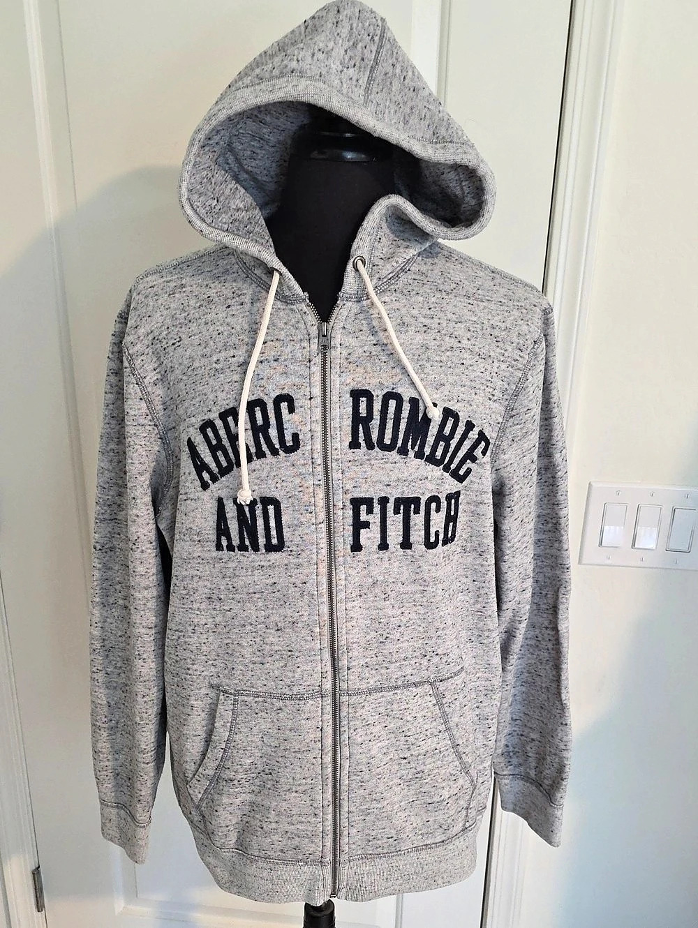 Abercrombie & Fitch Full Zip Applique Logo Hoodie Gray XXL